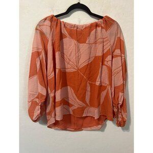 NWT A New Day Sz L Orange Floral Print Balloon Sleeves Lined Tie Back Blouse